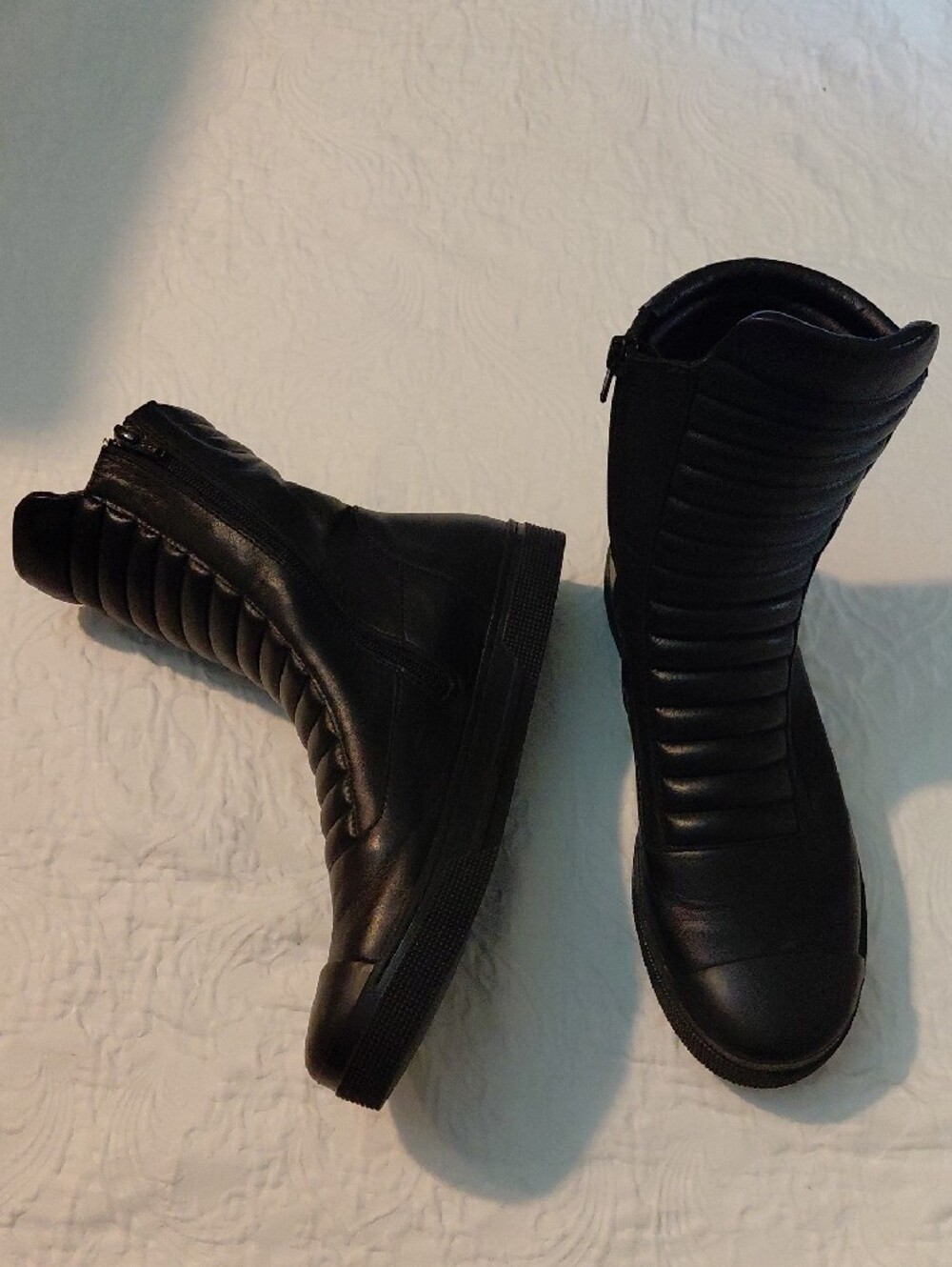 Marcella Black Quilted Combat High-Top Women's Leather Boots Size 9 Size Zipper - Picture 2 of 13